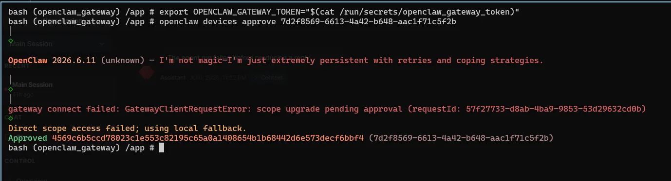 OpenClaw device approval in shell