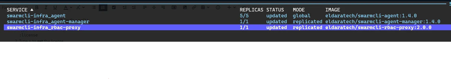 SwarmCLI proxy service view